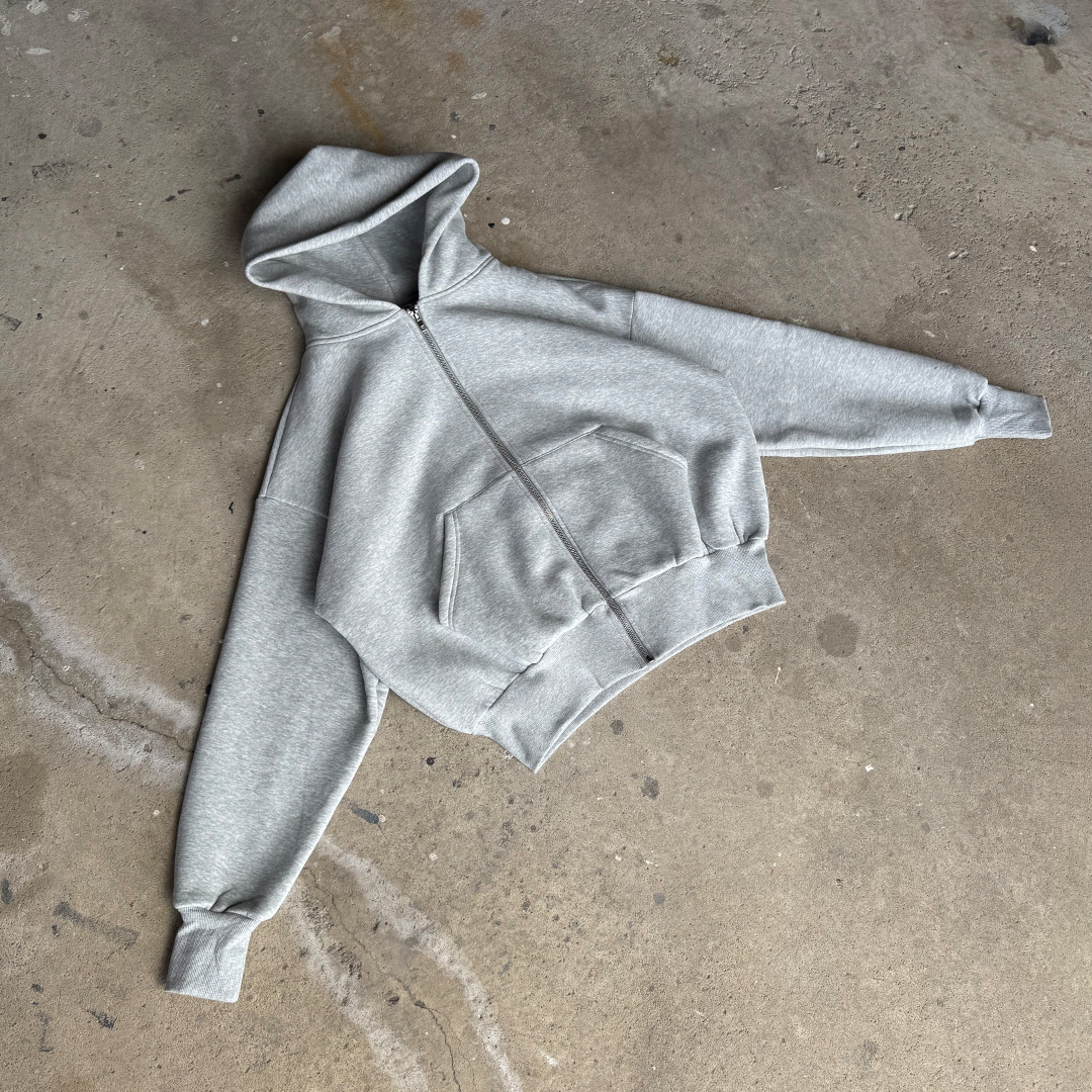 Heather Grey Cropped Zip Up