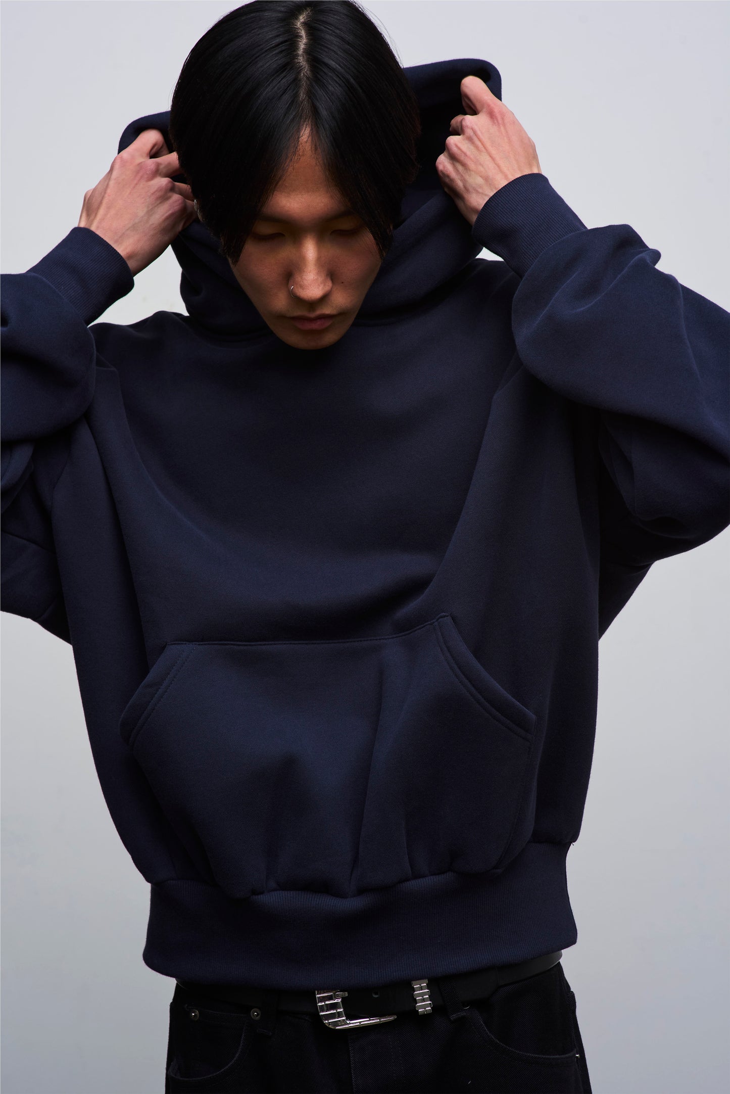 Navy Blue Cropped Hoodie